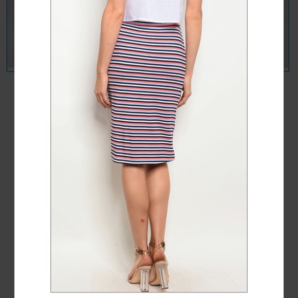 💫Striped Pencil Skirt Navy-Melon-SkyBlue & White - Picture 3 of 3